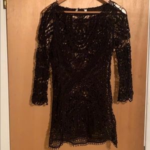 Black Crochet Mini Dress - Classic Lace Detail